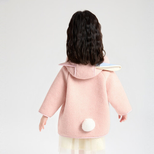 笛莎（DEESHA）童装女童大衣2025冬季款女孩可爱兔耳朵连帽呢大衣羊羔绒外套