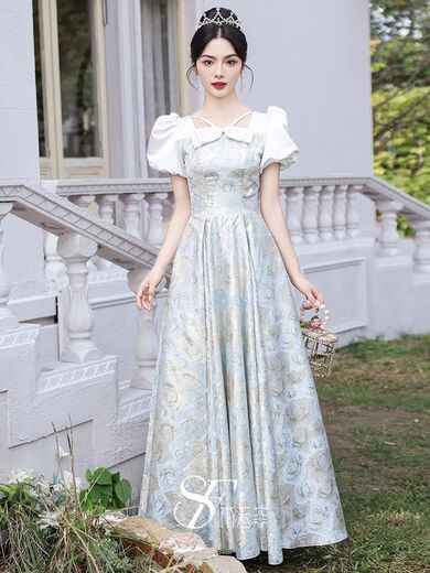 
Lingkaqi high-end evening dress female host student art exam temperament light luxury niche French banquet annual conference long skirt high sense picture color M
