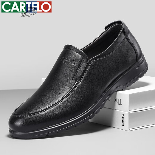 CARTELO Zapatos de piel para hombre, zapatos casual de negocios de piel genuina, versátiles, cómodos y suaves para hombre 6210 negro 43