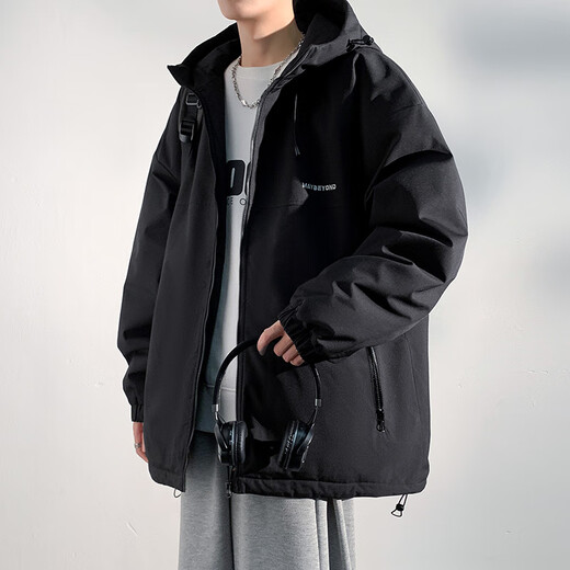 Dingfengbaoluo American cotton jacket men's autumn and winter casual cotton jacket thickened windproof hooded warm cotton jacket DFM18 black XL