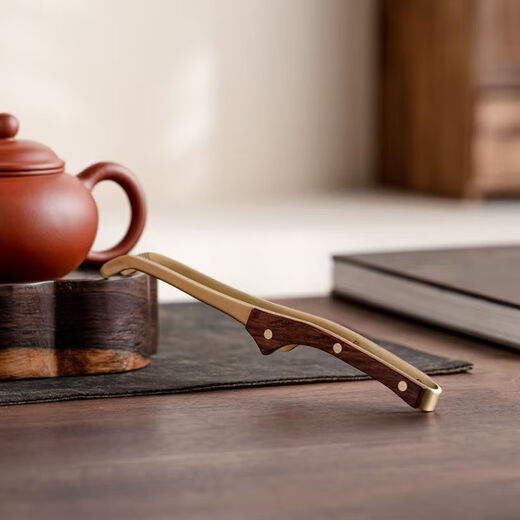 Meikejie pure brass tea clip, cup clip, tea tweezers, tea set accessories, copper tea making tools, cup washing tea clip, thickened non-slip tea clip, plain short clip