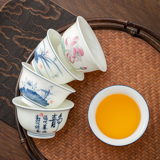 Simitang hand-painted ceramic master cup tea cup pressure hand cup water cup kung fu tea set thin tea cup gift birthday gift