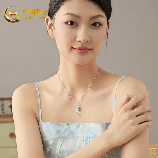 China Gold (CHINA GOLD) platinum necklace pt950 Fu character treasure gourd pendant Fulu set chain birthday Valentine's Day gift for girlfriend and wife about 8.3g