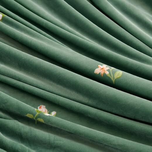 Mercury series milk velvet four-piece set for winter thickened coral velvet 2025 new double-sided flannel quilt cover bed skirt bedding pattern sentiment thickened and warm anti-static hot at the touch 1.5/1.8m bed skirt style four-piece set-quilt cover 200*230