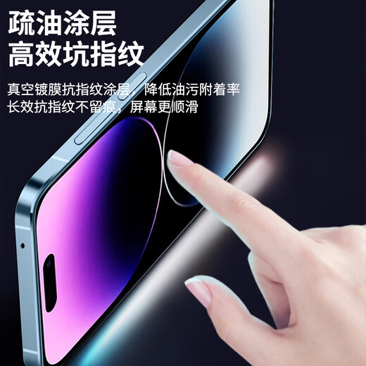 Jingnie suitable for iPhone 15 tempered film anti-peep film iPhone 15 full screen coverage eye protection anti-blue light high-definition anti-fingerprint anti-fall anti-explosion glass mobile phone protective film HD film-electroplating double anti-fingerprint 2 pieces