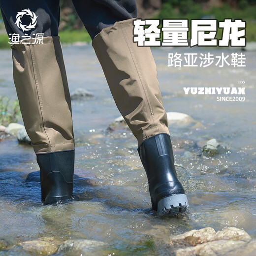 Fishing Luya wading shoes, rain boots, sea rain boots, river tracing shoes, non-slip, wear-resistant, wind-resistant nylon waterproof shoes, cycling shoes, soot 3 layers of nylon + thick rhinoceros sole -B 42 -43 size