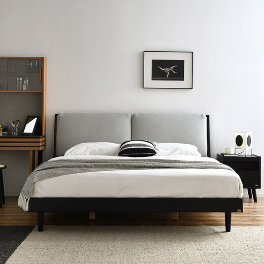 Meubles fédéraux Nordic Ash Lit en bois massif Médiéval Style Chambre Médie Noire 1,8 mètres Grand lit Soft Double Bed BP6624 Night Ash Ash Solid Wood Lit 1,5 mètres
