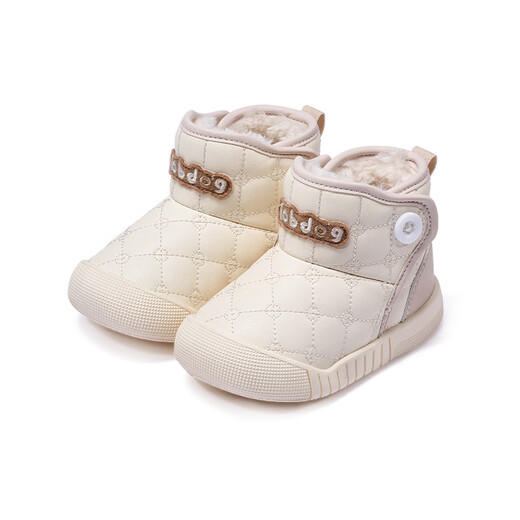 BOBDOG children's shoes, baby shoes, toddler shoes, winter velvet children's snow boots, baby cotton shoes, milk white/Michee 21
