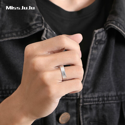 Miss JuJu pt950 platinum ring, couple ring, love together, wedding platinum ring, plain ring, men's and women's engagement ring, No. 14 single, 4.5-4.7g (brushed)