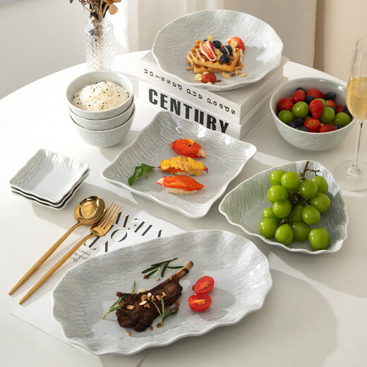 Bowl and plate household tableware set 2024 new light luxury ins style simple modern Japanese housewarming underglaze bowls and plates bowls and chopsticks Modern gray eight people food 42 pieces rich package (gift box package