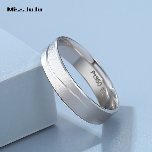 Miss JuJu pt950 platinum ring, couple ring, love together, wedding platinum ring, plain ring, men's and women's engagement ring, No. 14 single, 4.5-4.7g (brushed)