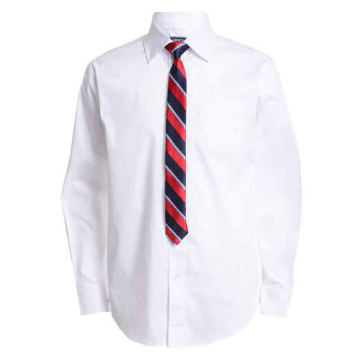 IZOD Boys Long Sleeve Button Collar Dress Shirt with Tie and Chest Pocket Dress White 18
