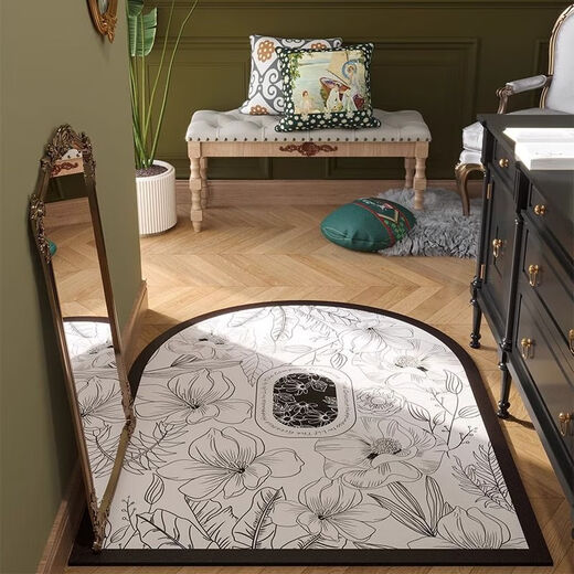 Yingzhu'er light luxury entry door floor mat, high-end foot mat, stain-resistant, no-wash PVC retro entry door mat, leather carpet cutting, medieval garden, curved 90X140CM, third generation texture leather