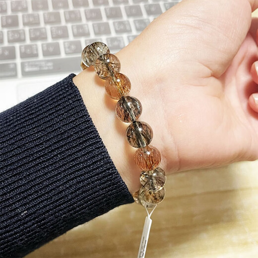 DL 1998胖东来品质金发晶手串天l然黑金超七水晶手链云母双轮金草莓骨干 CH9766