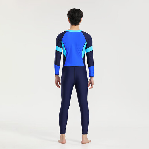 Yosoci one-piece swimsuit men's long-sleeved long pants wetsuit swimming training sunshade quick-drying elastic comfortable surfing suit KYL2381 (blue) XL