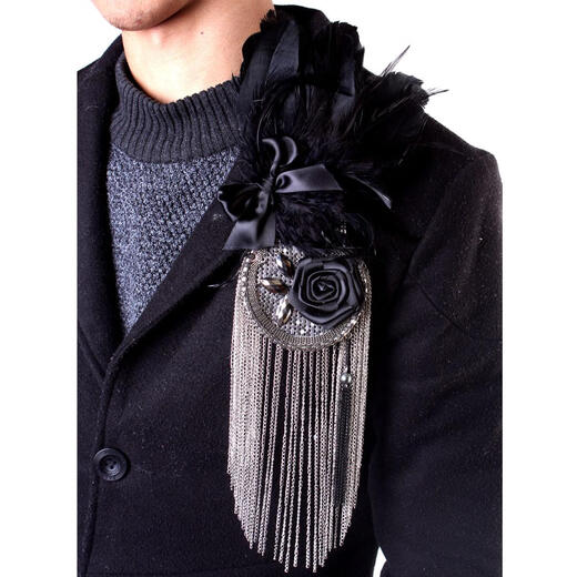 Library selection nightclub bar singer performance jewelry brooch feather corsage flash diamond retro competition exaggerated corsage badge for men picture color M15