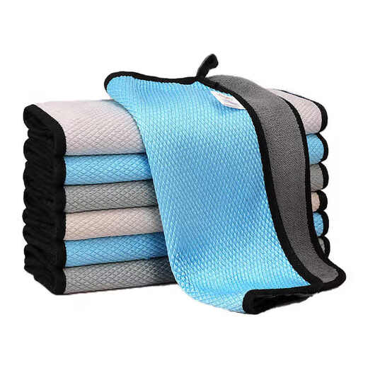 WCZ German high-end double-sided fish scale dishcloth, extra thick kitchen towel, absorbs water without leaving watermarks and does not shed lint. Double-sided fish scale dishcloth, 10 pieces, 30*40 cm, random colors