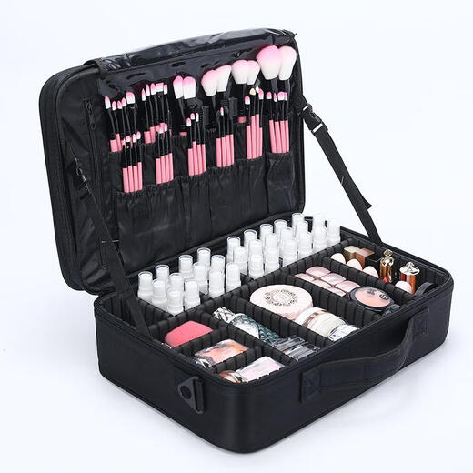 Multi-layered cosmetic bag beauty box large portable with makeup nail tattoo half tattoo eyebrow tool storage box extra large with mirror 3 layers black