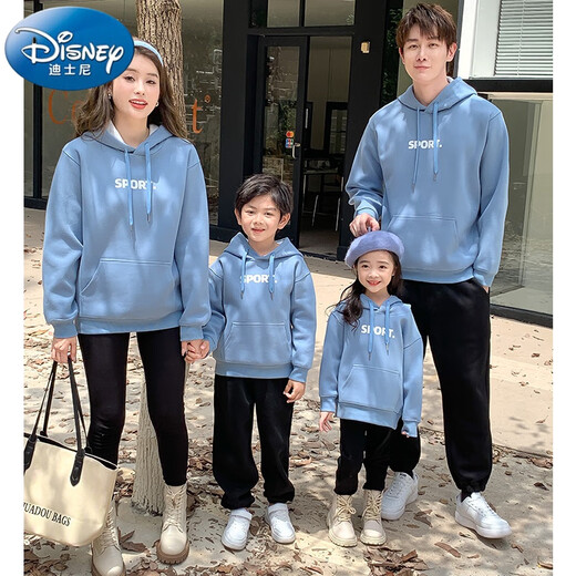 Disney Autumn and Winter parent-child clothing for a family of four blue sweatshirts 2025 new trendy family clothing Western mother-daughter clothing class uniforms denim blue spring and autumn sweatshirts 100 cm 22-30Jin Jin equals 0.5 kg