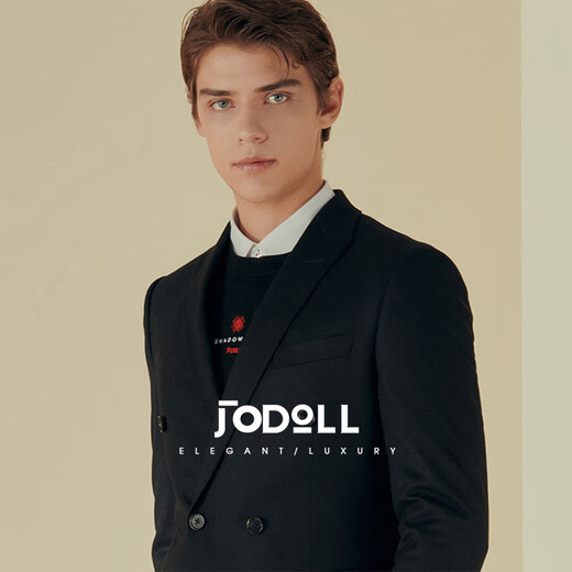JODOLL乔顿男士商务休闲黑色西装外套双排扣羊毛西服套装上衣 黑色 48A