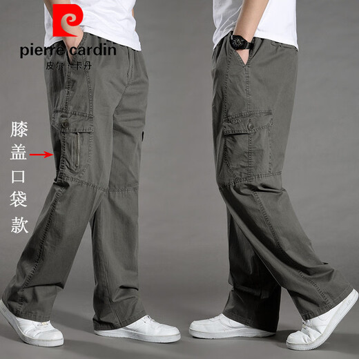 皮尔卡丹（pierre cardin）春秋男士工装裤男宽松多口袋直筒休闲长裤子大码运动户外青年男裤 828秋冬款浅灰 2XL (160-180斤)