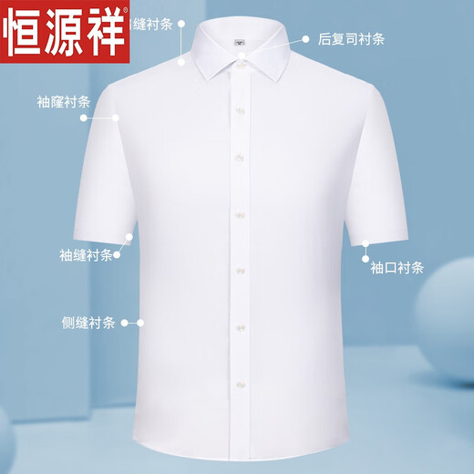 恒源祥纯棉短袖衬衫男士商务职业装夏季薄款免烫抗皱正装衬衣男条纹上衣 DX6630 M 建议体重约115-120斤