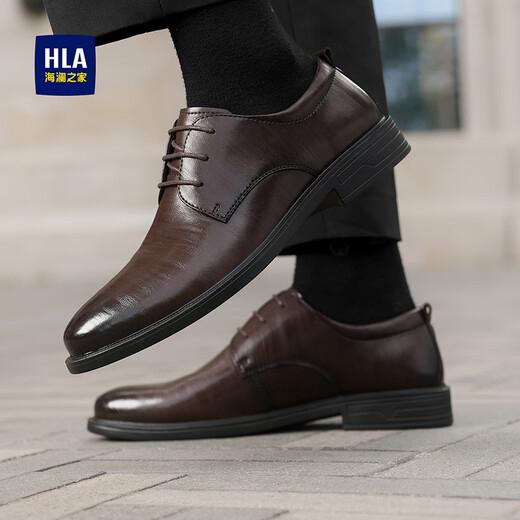 Heilan House (HLA) Men's Cowhide Leather Shoes Men's 2025 New Business Formal Wear High-Quality Genuine Leather Wedding Groom Derby Shoes Black (HAAPXM2DBH171) 40 (One size larger, one size smaller)