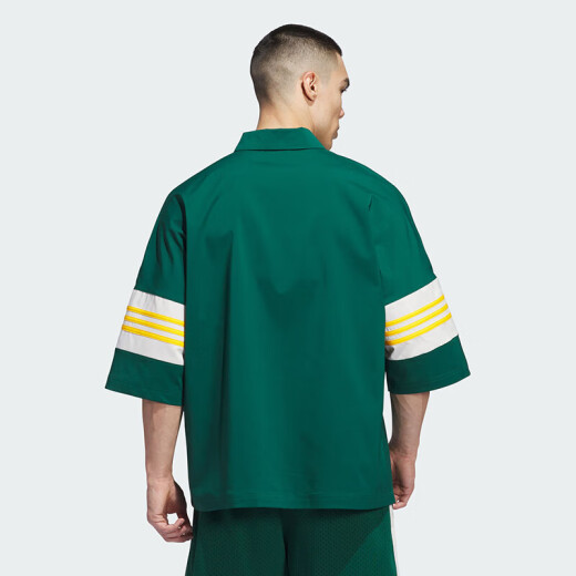Adidas (Adidas) Clover Men's Clothing 25 Summer NUEVA pareja Estilo Media manga Sporty Loose Curt Lapa Camiseta IY7373/Forest Green XS