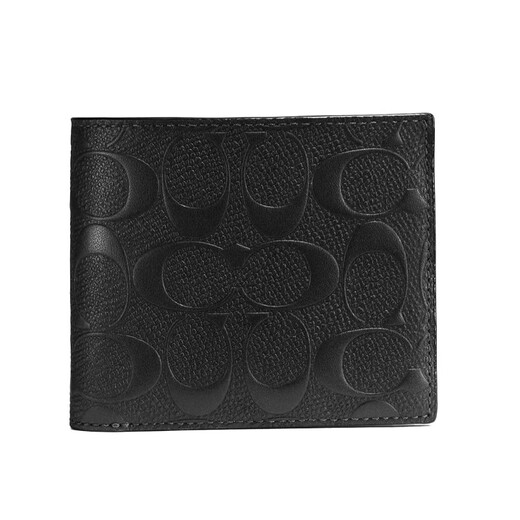 蔻驰（COACH）【品牌直供】男士短款折叠钱包卡包黑色皮革CR957BLK