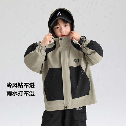 Zuoxi Boys Mantel Kinder mit Kapuze Top 2025 Herbst Windfest wasserdichte Jungen mittel- und großer Kinderkleidung Khaki 150