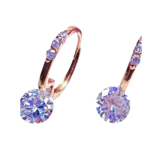 KZD Old Phoenix Gold Store New Russian 60 Points Stone Earrings Plated with 18K Gold Rose Gold Women's Korean Fashion Zircon Earrings (Main Stone 60 Points) 585 Purple Gold One