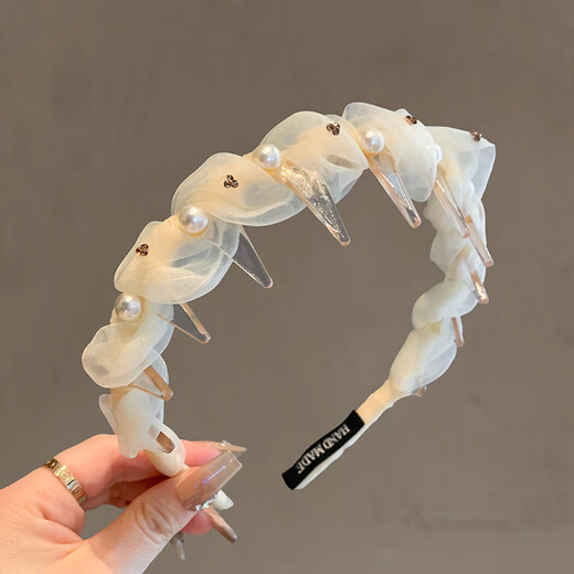 Jian Yingshu Xiaoxiangfeng mesh pearl tooth comb headband, outing headwear, high skull fluffy headband, face wash hairpin