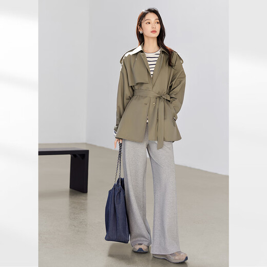 Dialogue French high-end windbreaker jacket for women 2025 autumn new temperament casual small British style top gray green coffee M