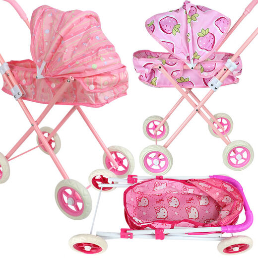 Children's stroller play house girl toy doctor toy simulation stroller with doll 345 strawberry cart + bed system can sleep 35 cm long baby