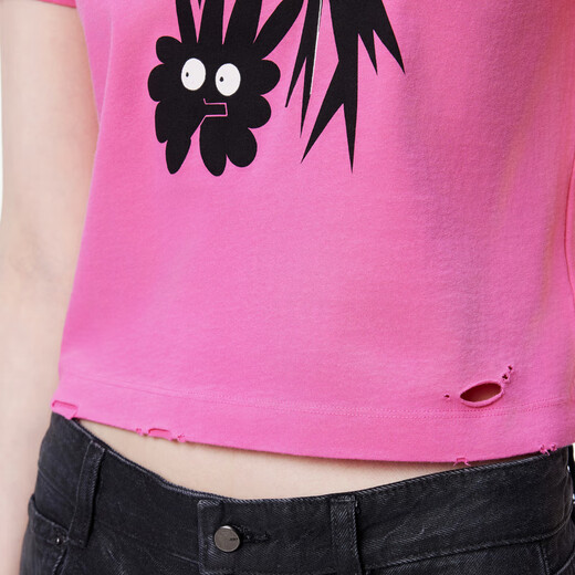 Camiseta de verano de Jnby/Jiangnan Buddy para mujer delantero delantero de la mujer Fun Fun Fun estampado Simple Slim Fit Micro-Stretch 5o4112770 690/polvo mixto L l