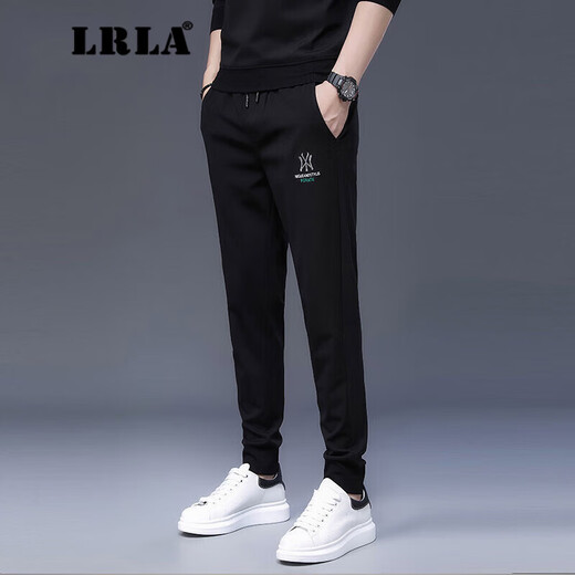 LRLA潮牌刺绣运动裤男士修身休闲裤春夏季新款青年卫裤弹力束脚长裤子 3291黑色 薄款 夏季薄款 M （90斤-108斤左右）