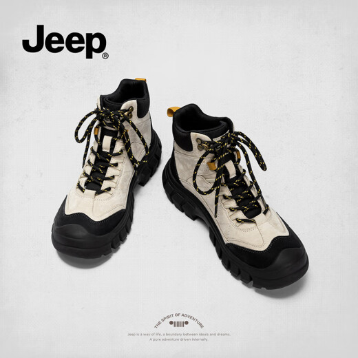 Jeep马丁靴女2025新款春秋户外徒步登山鞋增高工装靴英伦风短靴雪地靴 黑灰色 脚感舒适 36 标准皮鞋码