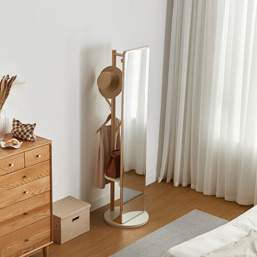 Lin's home internet celebrity glass wall-mounted full-body mirror bedroom household dressing mirror floor-standing movable [log wood color] LS703I6-A rotating dressing mirror