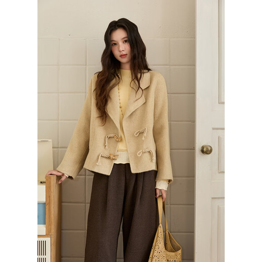 Mystery Show Flower Yarn Abricot 100 laine Double face manteau de laine pour femmes 2025 automne et hiver nouvelle veste rétro à boutons papillon pour femmes Design et couleur Flower Yarn Abricot L