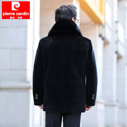 Pierre Cardin middle-aged and elderly men's mink fur coat men's short coat plus velvet thickened coat dad and the elderly winter clothing black plush lining one 180/96A recommended 110-125Jin Jin equals 0.5 kg