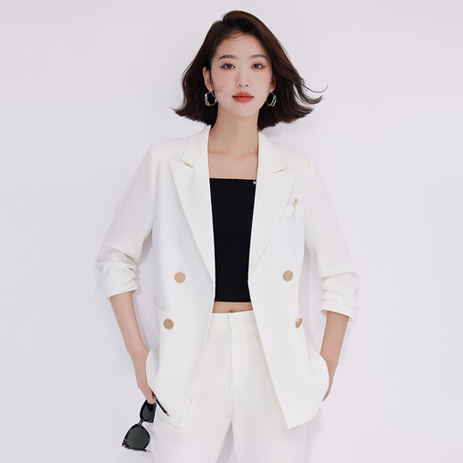 Purple Charming Little Suit Women's Suit Spring Autumn Winter Long Sleeve Double Breasted Business Suit Casual British Style Young Suit Pants Red (Single Suit) XL (Recommended 110-120 Jin Jin equals 0.5 kg)
