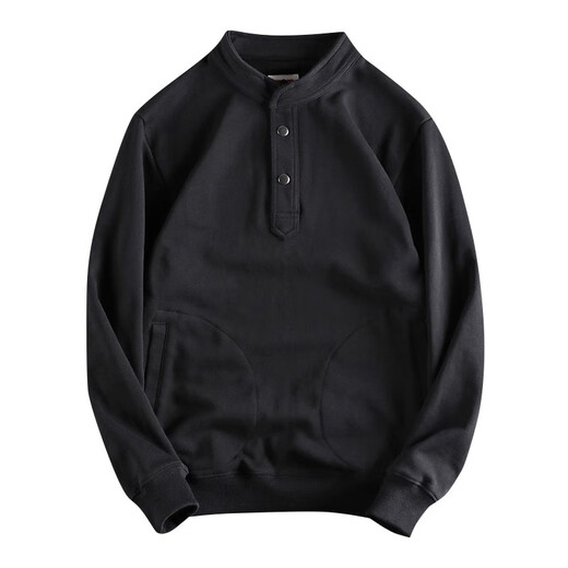 Kuraishi Kazuki trendy American retro Henley collar sweatshirt men's autumn and winter new loose heavyweight cotton long-sleeved bottoming Henley shirt black XL 140-160Jin Jin is equal to 0.5 kg