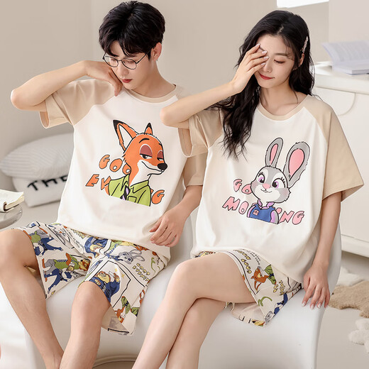 Modal 2025 Neues Paar Pyjamas Sommer reines Baumwoll kurzärmelige Ein Mann und eine Frau Cartoon süße Sommer-Heimkleidung Set 687 Frauen L.