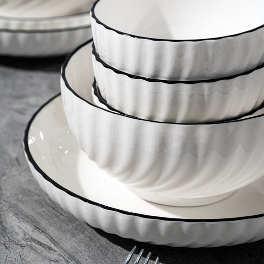 KANGQIN underglaze color high-temperature fired bowl and plate set simple bowl and plate combination housewarming tableware 40 pieces 6-person meal upgrade gift box