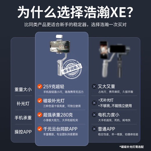 浩瀚卓越（hohem）【国家补贴】XE 手机稳定器 手机云台 三轴云台稳定器 直播vlog神器 智能手持云台 1年质保