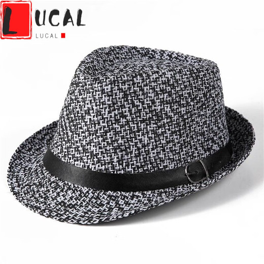 Lucaly Hat Strohhut mittleren Alters und älterer Mode Top Hat Stroh gewebtes Britisch-Retro-Jazz-Sonnenhut Gentleman Weiß One Size (55-59 cm)