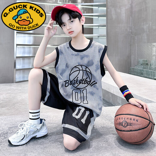
G.DUCKKIDS children's clothing boys basketball uniform quick-drying suit children's sleeveless vest summer boys summer mid-large children's sports jersey blue 140