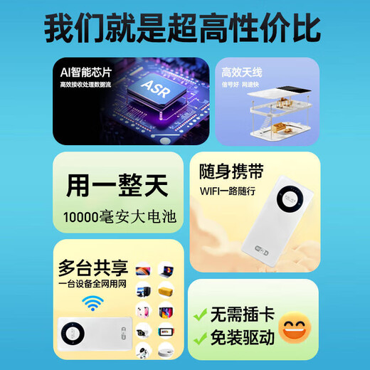 Doufu 2025 new portable wifi6 power bank + Internet access, ultra-high-speed wireless mobile network card, home router WiFi6 flagship version, FPC antenna + 16 channels, free 1500G/power bank + Internet access/support free replacement when placing an order