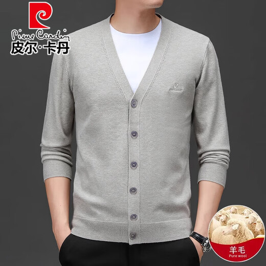 
Pier Cardin high-end wool knitted cardigan men's 100% wool autumn and winter 2024 new velvet thickened warm bottom sweater Medium gray L 175/92A
