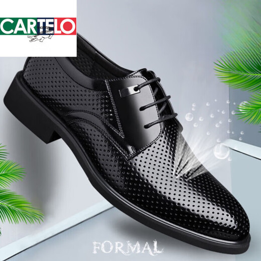 Cartelo Trendy Marke Sandalen Echtes Leder Sommer hohl atmungsaktueller innerer formaler Lederschuhe für Männer Geschäfte Casual Hole Schuhe atmungsaktive schwarze 9928 Sommer Hollow Flat Heel Style 39